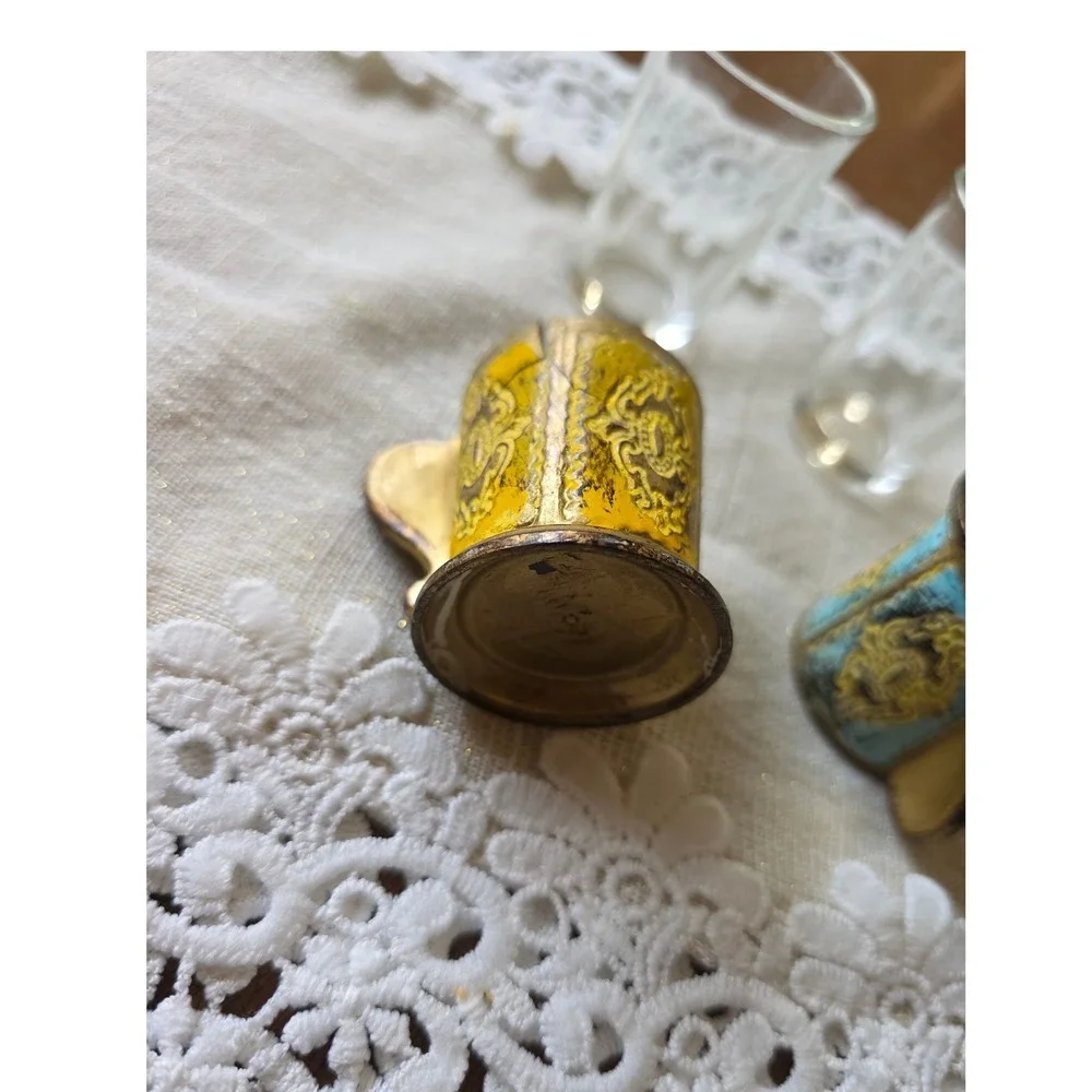 Vintage Florentine Style Miniature Glass Set with plastic Resin Holders 5pc